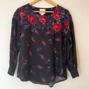 Maeve Anthropologie Linen blend pattern Long Sleeve Blouse XS